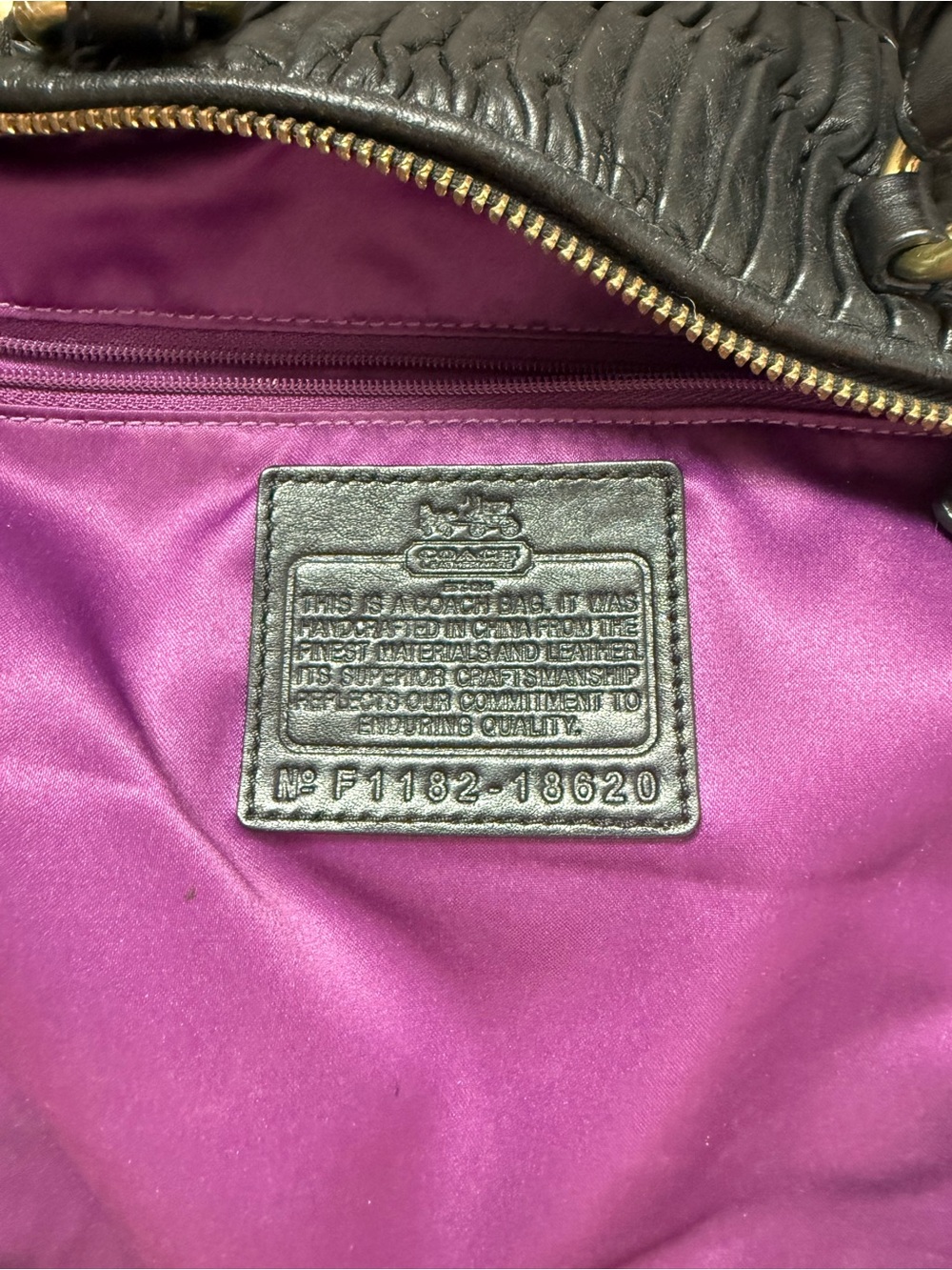 Coach Black Ruched Leather Satchel with Gold-Tone Accents - Picture 5 of 6